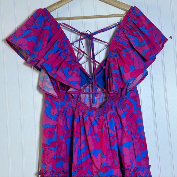 SugarLips Yeraldi Berry Fiora Open Lace Up Tiered Back Midi dress L - Picture 6 of 14